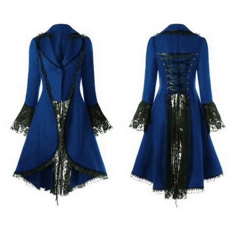 Women Retro Gothic Punk Rave Long Coats Brocade Steampunk Victorian Dress Jacket - Picture 15 of 20