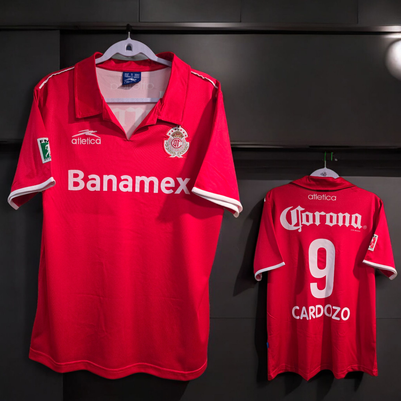 TOLUCA FC Home 02/03 - Retro Jersey - CARDOZO # 9 - Red - Small (USA-Small)