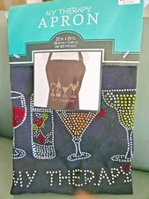 Bed Bath Beyond My THERAPY" Holiday Hostess Apron 23x29 Black Poly/Cotton New