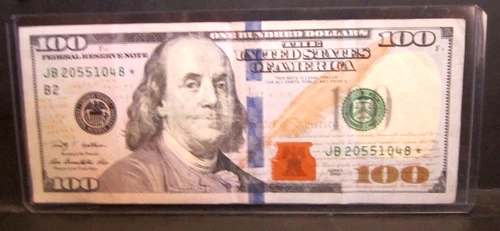 RARE STAR $100 BILL SERIAL NUMBER $100 DOLLAR STAR NOTE JB20551048* 2009 - Picture 1 of 6