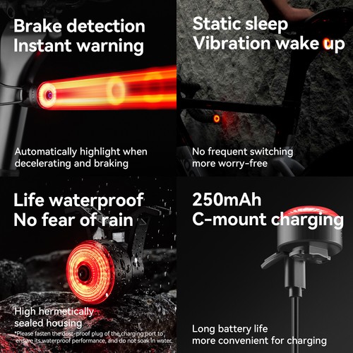 ROCKBROS Fahrrad Rücklicht Smart Brake Sensing Griff Stecker Rücklicht Wasserdicht - Bild 7 von 10
