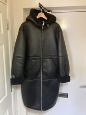 Arket Black Hooded Moleskin Coat Size L Rrp £189