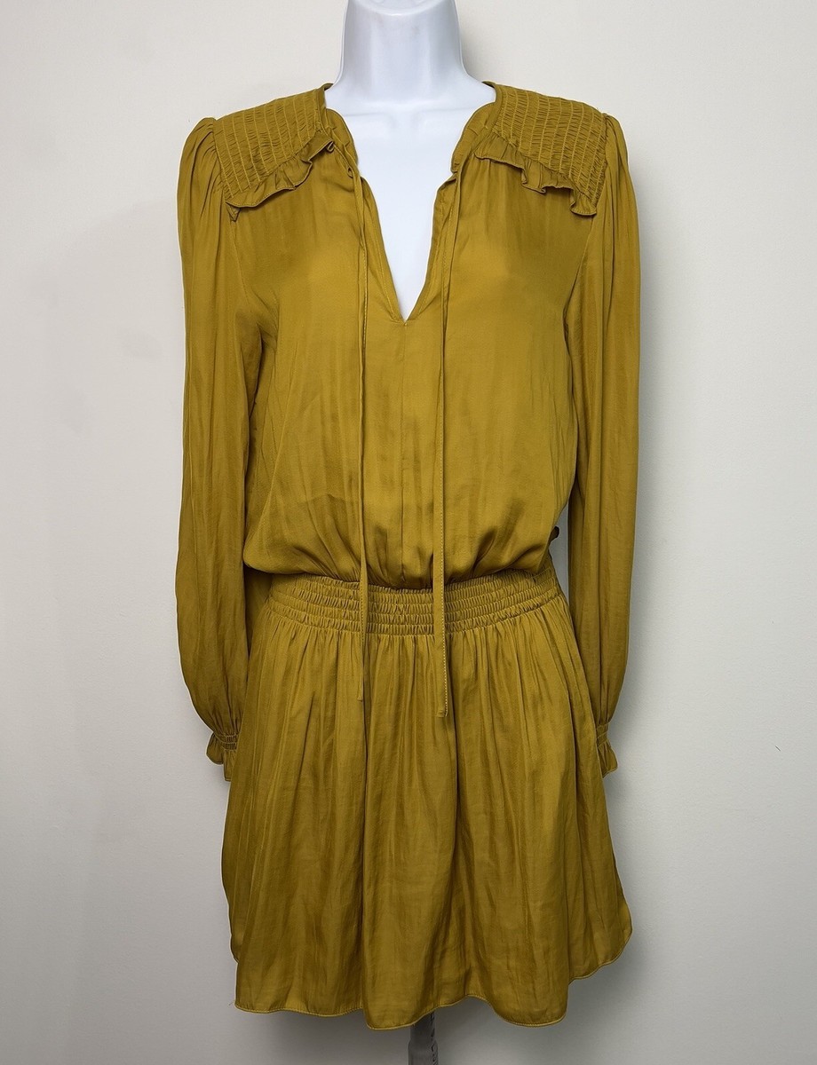 Mustard Seed Boho Long Sleeve Pleated Mini Dress Cocoa Brown Small