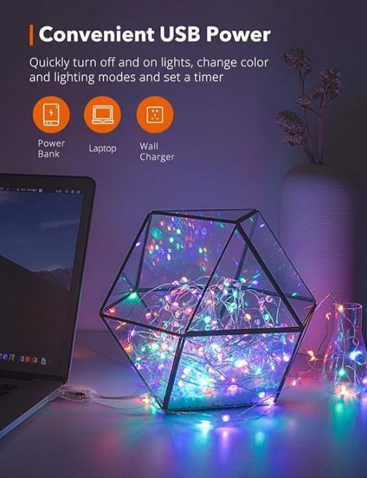 TaoTronics LED String Lights 33ft 100 LEDs USB Powered Dimmable Fairy LED98 - Image 2 of 4