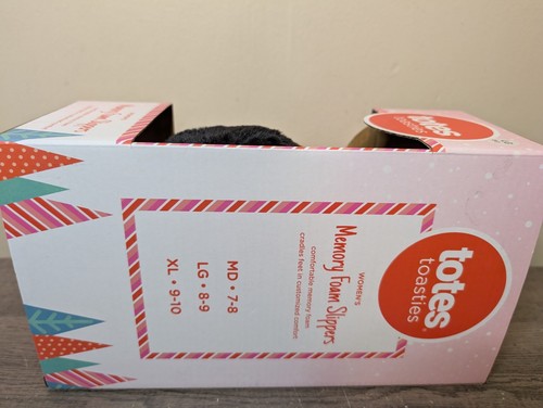 Totes Toasties Memory Foam Hausschuhe schwarz kreuz und quer offene Zehenpartie Gr. Large 8-9 neu - Bild 4 von 4