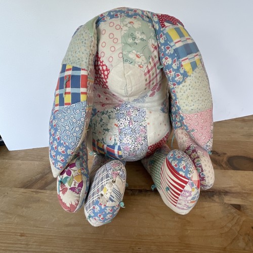 VTG Handmade Quilted Patchwork Bunny Rabbit Tied Off Stuffed Animal Plush 30”