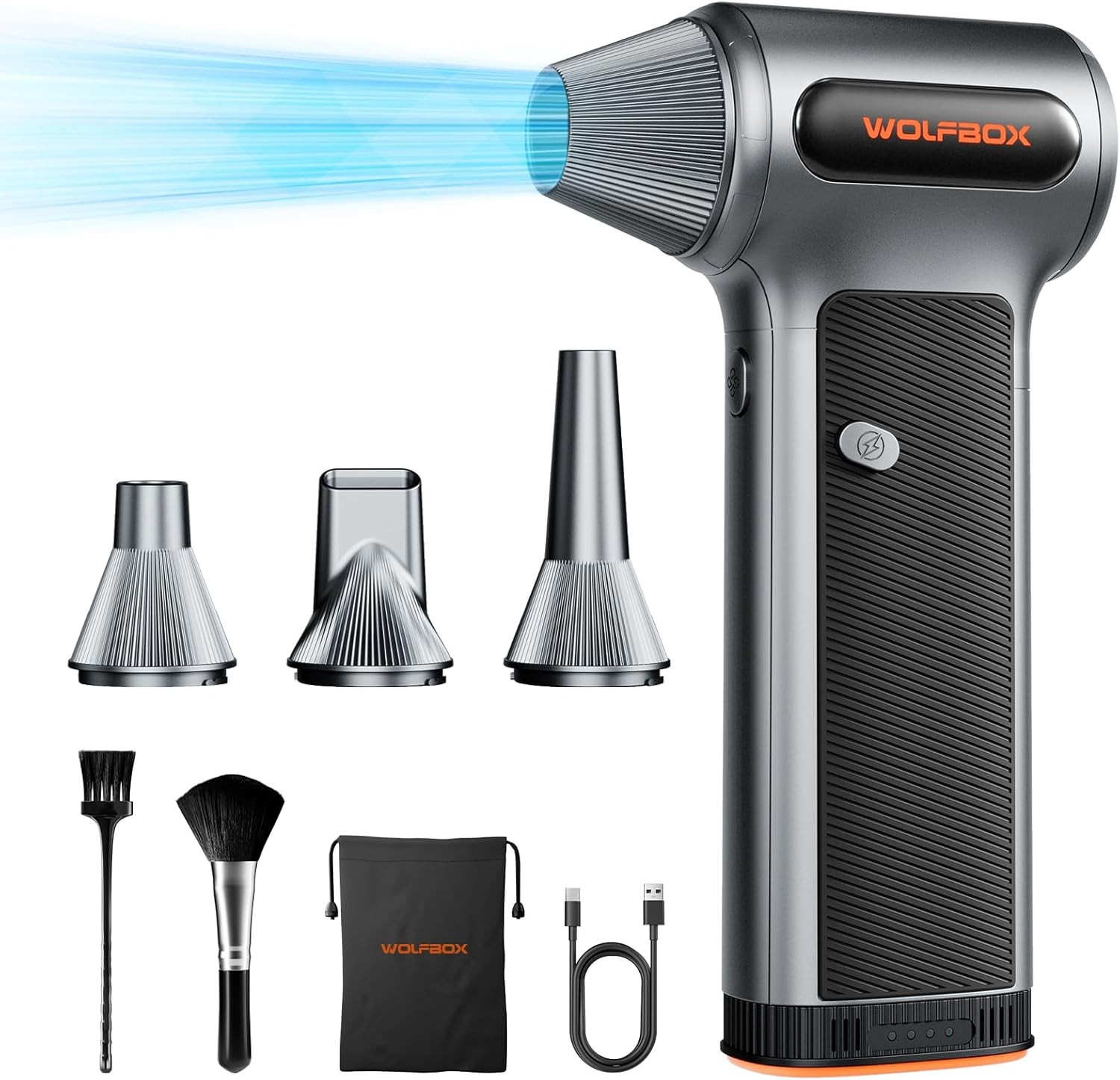 WOLFBOX MF200 Compressed Air Duster w/Removable Battery & 4 Nozzles, Mini Blower