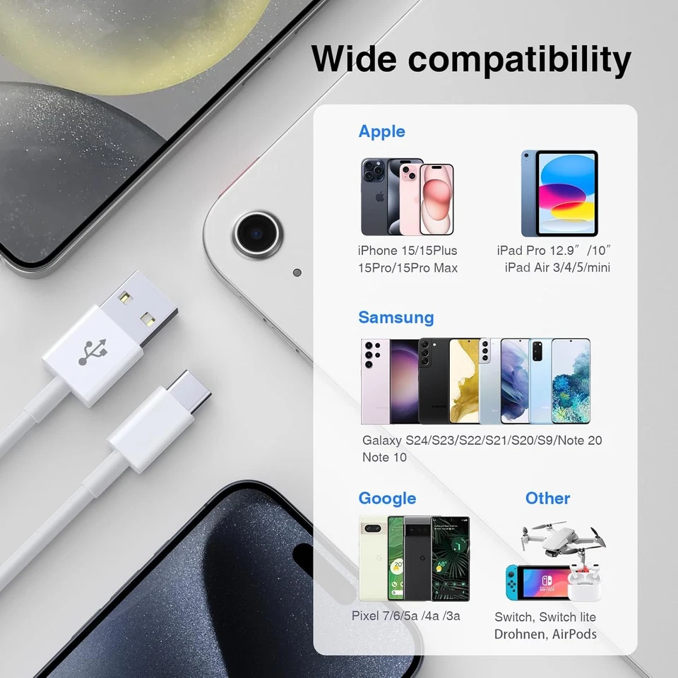 IPhone 17 16 Pro Max Plus USB-A Cable Fast Charger Type C Charging Data Lot Cord - Image 2 of 4