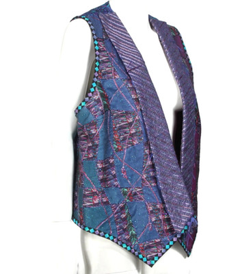 Reversible Art to Wear Metallic Glitter Eyelash Yarn Patchwork Vest Plus /836