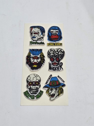 Vintage 1980s Monster Puffy Stickers X 6 Frankenstein Nicker Skull-Man +