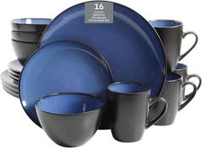 Soho Lounge 16 Piece Round Stoneware Dinnerware Set for 4 Blue Reactive Glaze