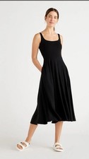 Quince Sz XS Women’s Tencel Jersey Fit & Flare Dress Black Stretch Midi Comfort