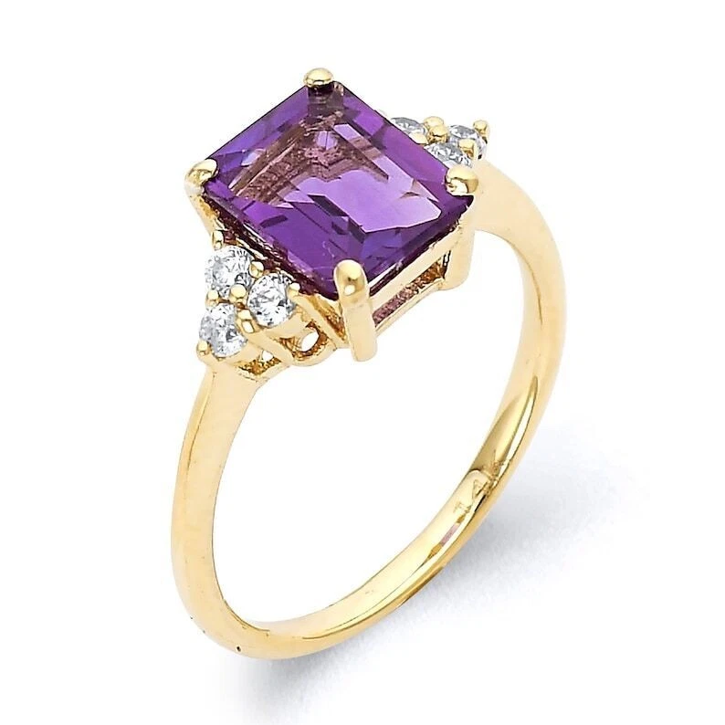Natürlicher Smaragd Schliff Amethyst Edelstein Ring 14k Gelbgold Versilbert Ring - Bild 4 von 4