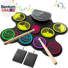 Electronic Drum Set, 10 Pads Roll-Up Drum Practice Pad with Drum Pedals  Sticks