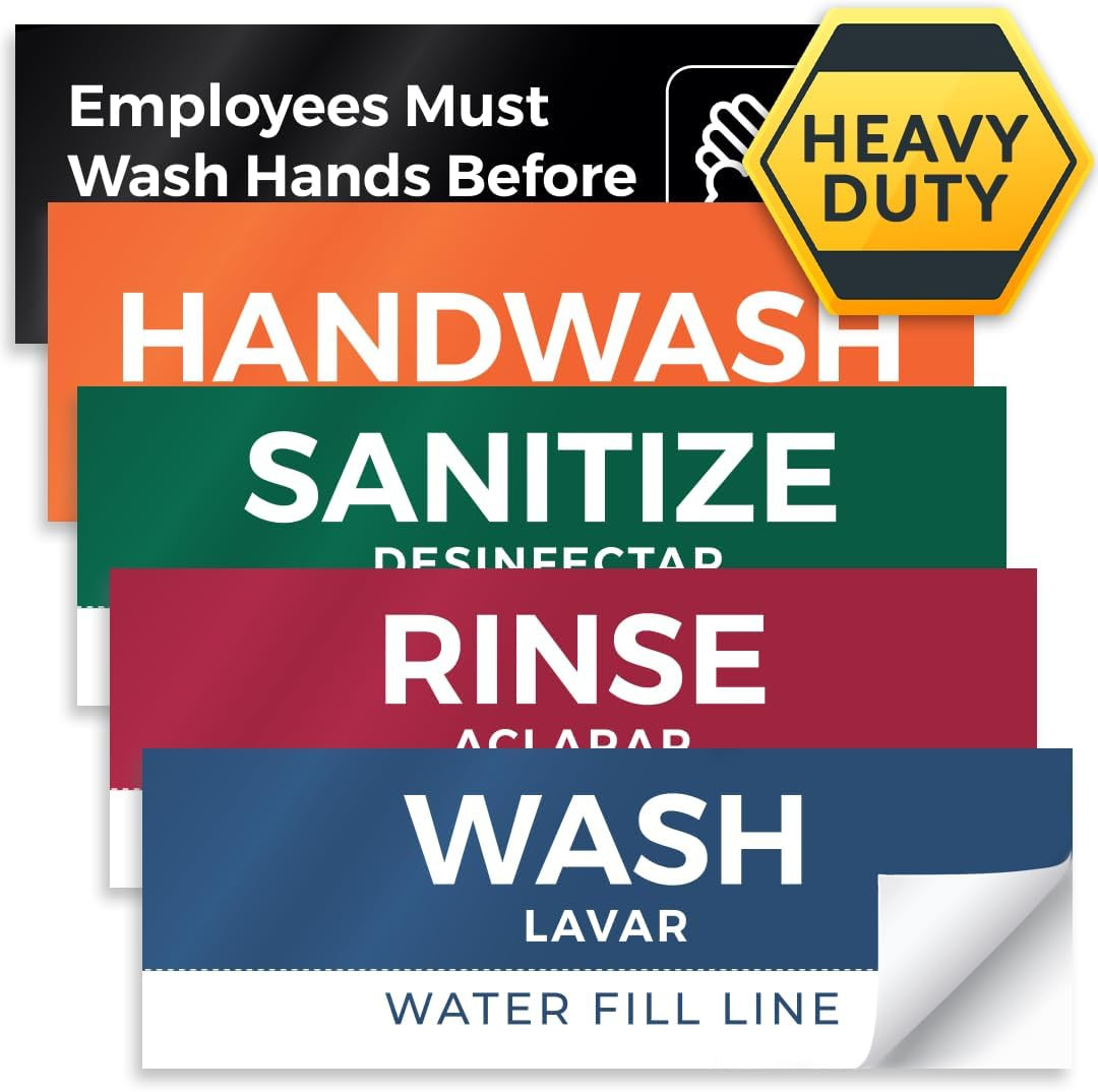 5-Pack Wash Rinse Sanitize Sink Labels 3x9 Inches