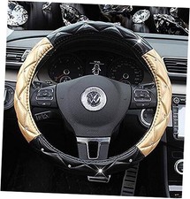 Leather Auto Car Steering Wheel Cover,Anti Slip Comfort Elegant B1-Black  Gold