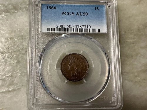 1866 Indian Head Penny AU50