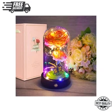 QUELIEN Pink Carnation in A Glass Dome LED Lights Artificial Flower Carnation...