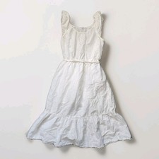 Gap Eyelet White Midi Dress Ruffle Hem Sleeveless Cotton Tie Waist XS GUC