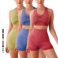 2PCS Seamless Women Yoga Set Workout Sportswear Gym Clothing Fitness Long Sleeve