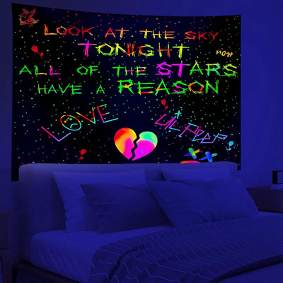 Blacklight Lil Peep Tapestry, Black Light Posters for Bedroom, Star Shopping Rap