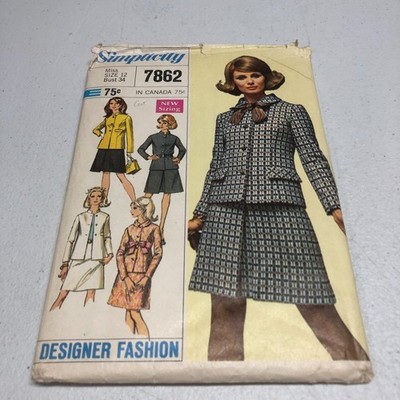 Simplicity Designer Suit Jackie O Style Pattern 7862 Size 12 Chic Cut Vintage