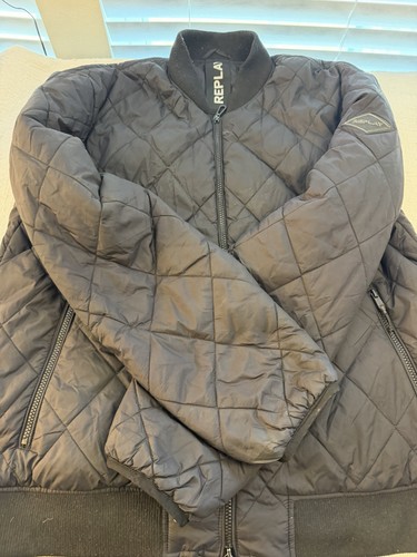 Replay M8351 Quilted Bomber Jacket Black Mid Weight Men’s Approx XL