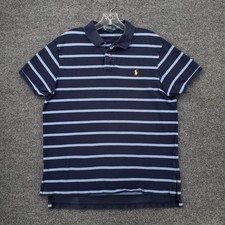 Polo Ralph Lauren Shirt Mens XL Blue Custom Fit Short Sleeve Stripe Golf Pony