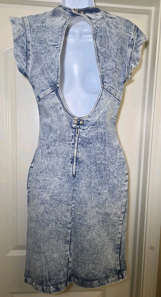 Vtg 1980s TALE-LORD Open Back Denim Dress Blue Acid Wash Short 80s 90s Size 6/7 - Image 4 of 4