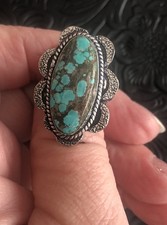 Blue Turquoise Ring Size 8.5 Flower Motif Web Matrix Artisan Southwest