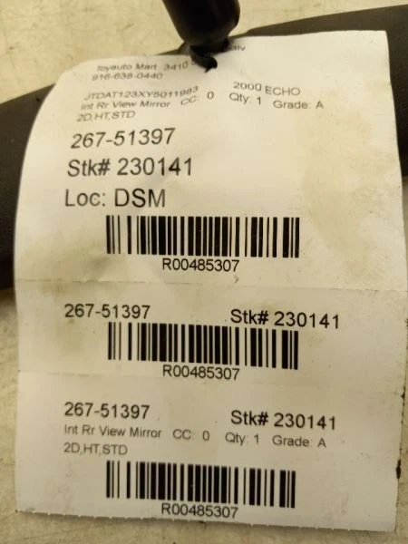 00-02 TOYOTA ECHO REAR VIEW MIRROR ASSEMBLY - Image 4 of 4