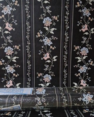 X2 80er Vintage Andover Gardens Krone Tapete Floral gestreift schwarz Landhaus 