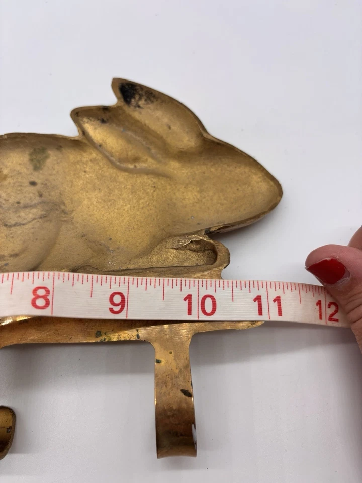 "Llavero vintage colgante de pared de conejo de latón 4 ganchos de 11"" de largo" Foto 4 de 4