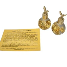 2 Vintage Genuine Gold Flake Vials Salem Minerals 1996 Assay Bottles Western