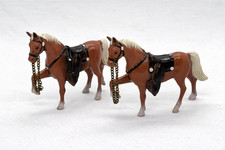 Vintage Pair Cast Metal Horse Figurines Chain Reins Saddle Japan Miniature