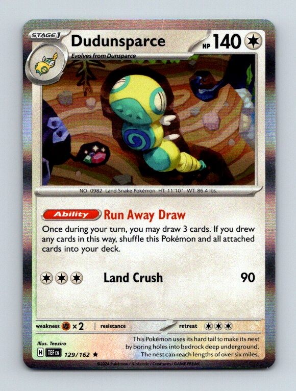 Dudunsparce 129/162 Rare SV05: Temporal Forces Pokemon Holo Near Mint