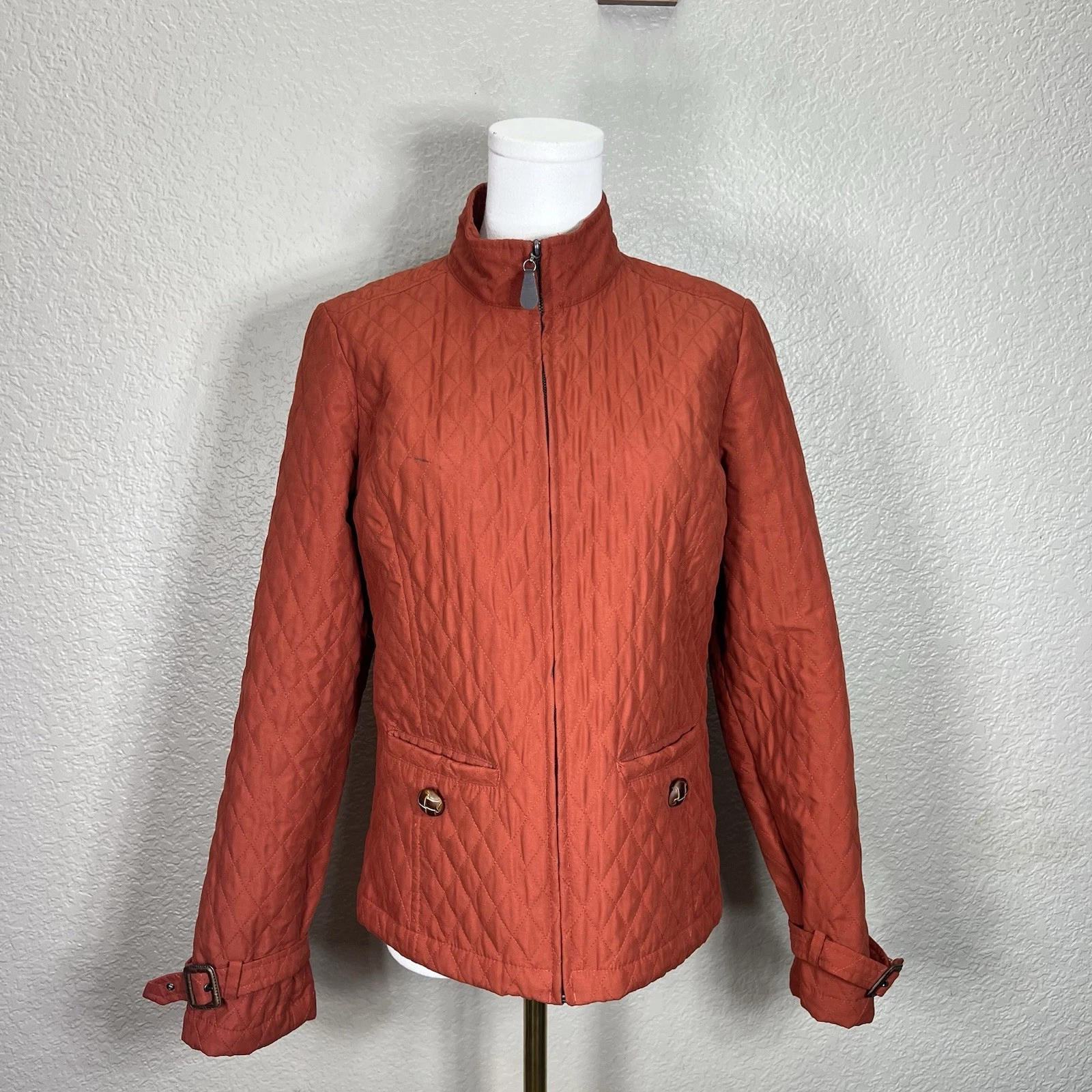 Merona Womans Sz Small Orange Polyester Lt Weight Jacket Long Sleeves