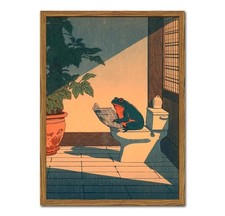 Funny Frog Bathroom Wall Art 12x16 inch Framed