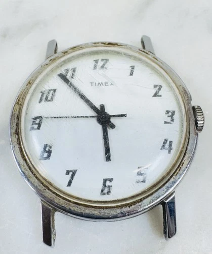 Vintage Timex Men's Mechanical Watch Silver Dial Bold Numerals Parts Repair