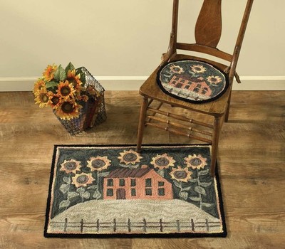 House and Sunflowers Hooked Rug by Park Designs