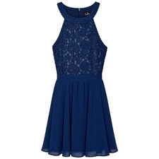 Lulus Dress Navy Lovers Game Lace Halter Chiffon Skater Cocktail Party Flirty