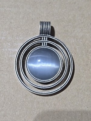 Lia Sophia Pendant Round Concentric Circles Cat's Eye Cabochon Bold Silver Tone
