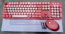 Wireless Keyboard and Mouse Combo, Cute Colorful 104 Keys S500 - Red