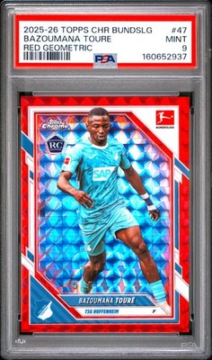 2025-2026 TOPPS CHROME BUNDESLIGA RED GEOMETRIC #47 BAZOUMANA TOURE 5/5 PSA 9