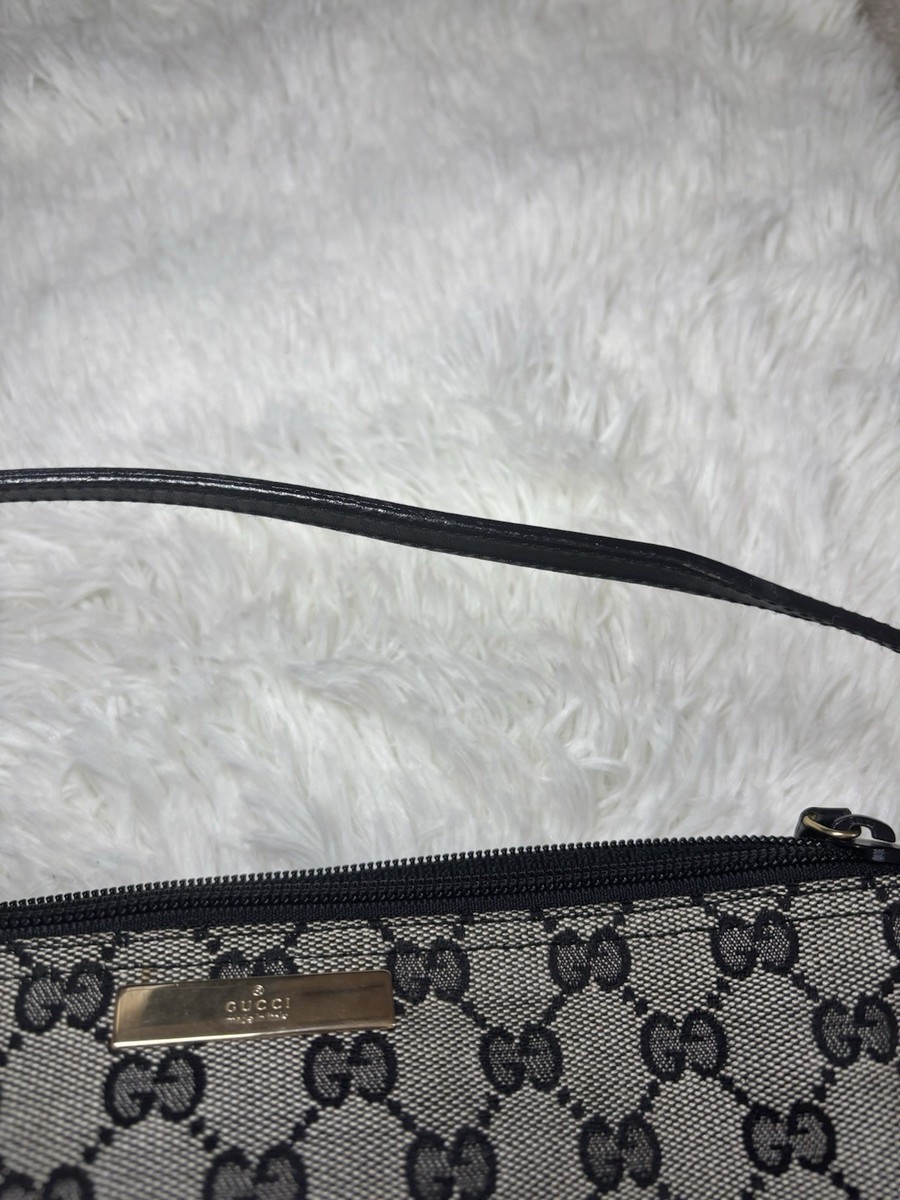 GUCCI GG Canvas Accessory Pouch Hand Bag Black Beige Authentic