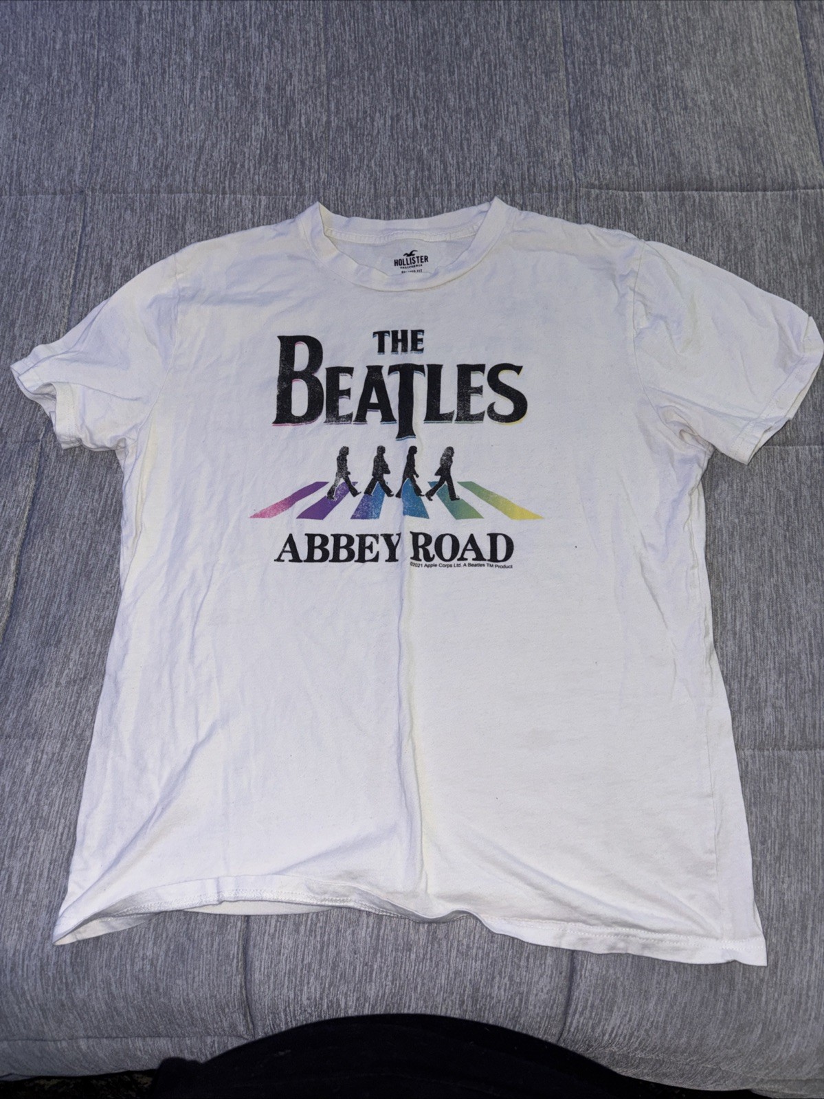 Men’s Hollister Size Large Beatles Band Rock Antique T Shirt White Short Sleeve