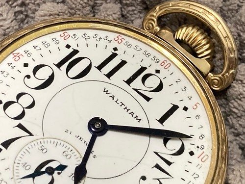 pocket watch WALTHAM RIVERSIDE 1621 21 j 1937 16s open face Montgomery dial - Picture 3 of 10