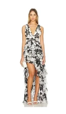 Alice + Olivia Stargazer Black Off White Holly Ruffle Maxi Dress Size 12 $795