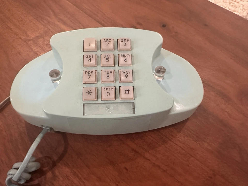 Teléfono pulsador princesa vintage azul turquesa.  En buen estado de funcionamiento Foto 3 de 4