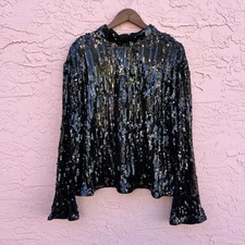 H&M Black Sequins High Collar Top Womens Size XXL